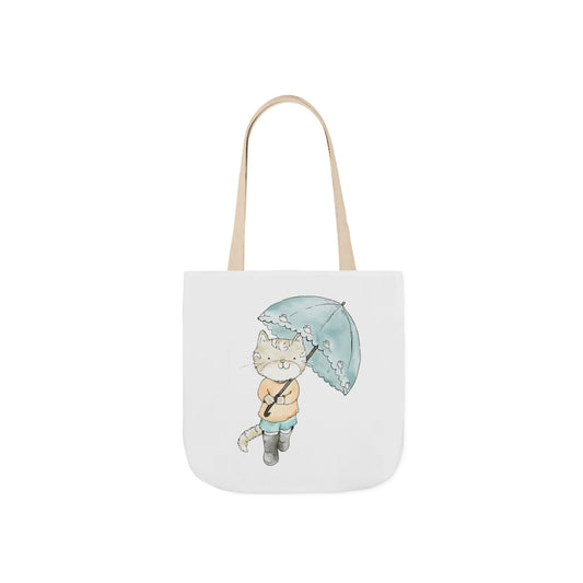 Cat Lover Tote Bag Cute Kitty with Umbrella Rain Boots Cat Lover Eco Tote Bag