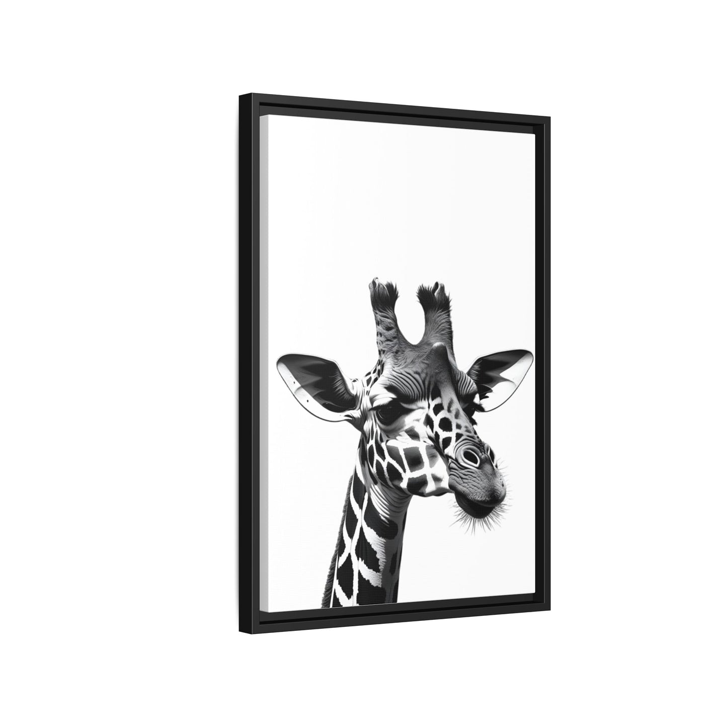 Black and White Giraffe Wall Art – Framed Safari Animal Canvas Print