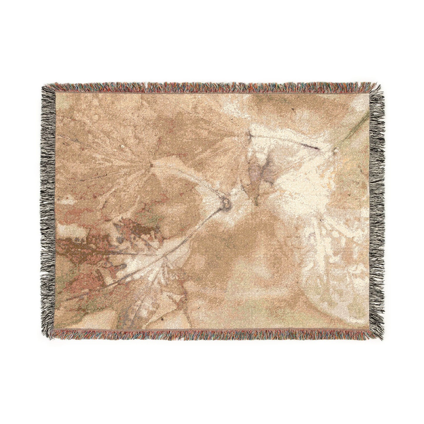 Eco Botanical Woven Throw Blanket | Neutral Leaf Tapestry Decor