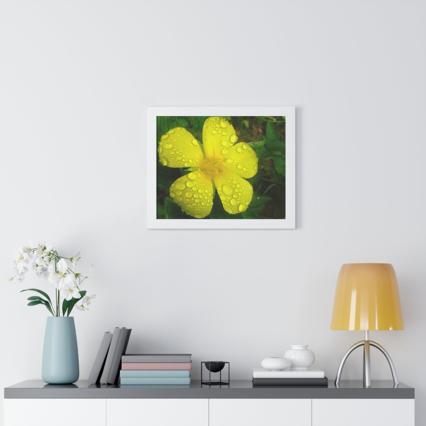 Rain Kissed Yellow Flower Framed Art – Elegant Botanical Wall Decor, Bright Nature Print for Living Room Bedroomift