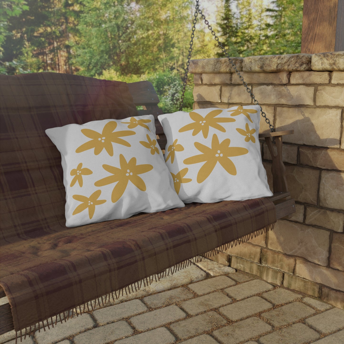 Yellow Flower Outdoor Throw Pillow | Floral Patio Garden Cushion