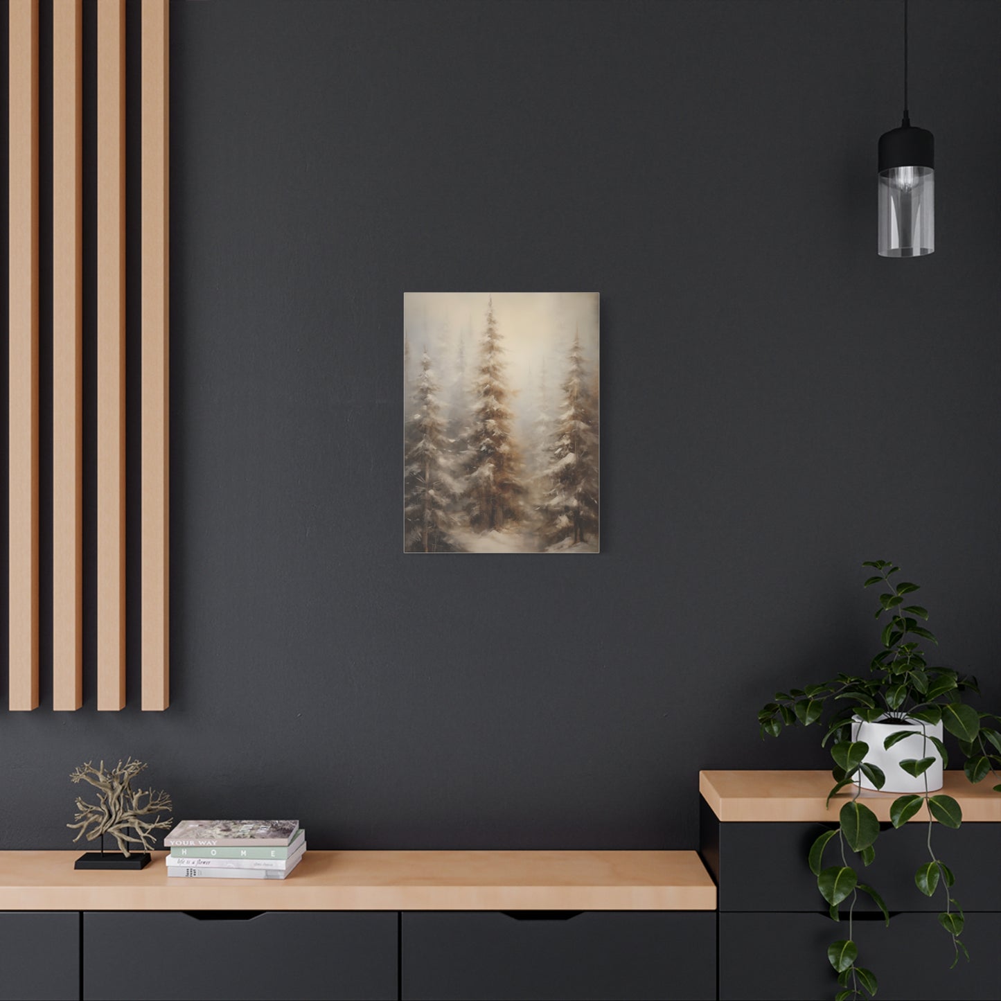 Snowy Pine Forest Winter Canvas Wall Art | Rustic Cabin Decor