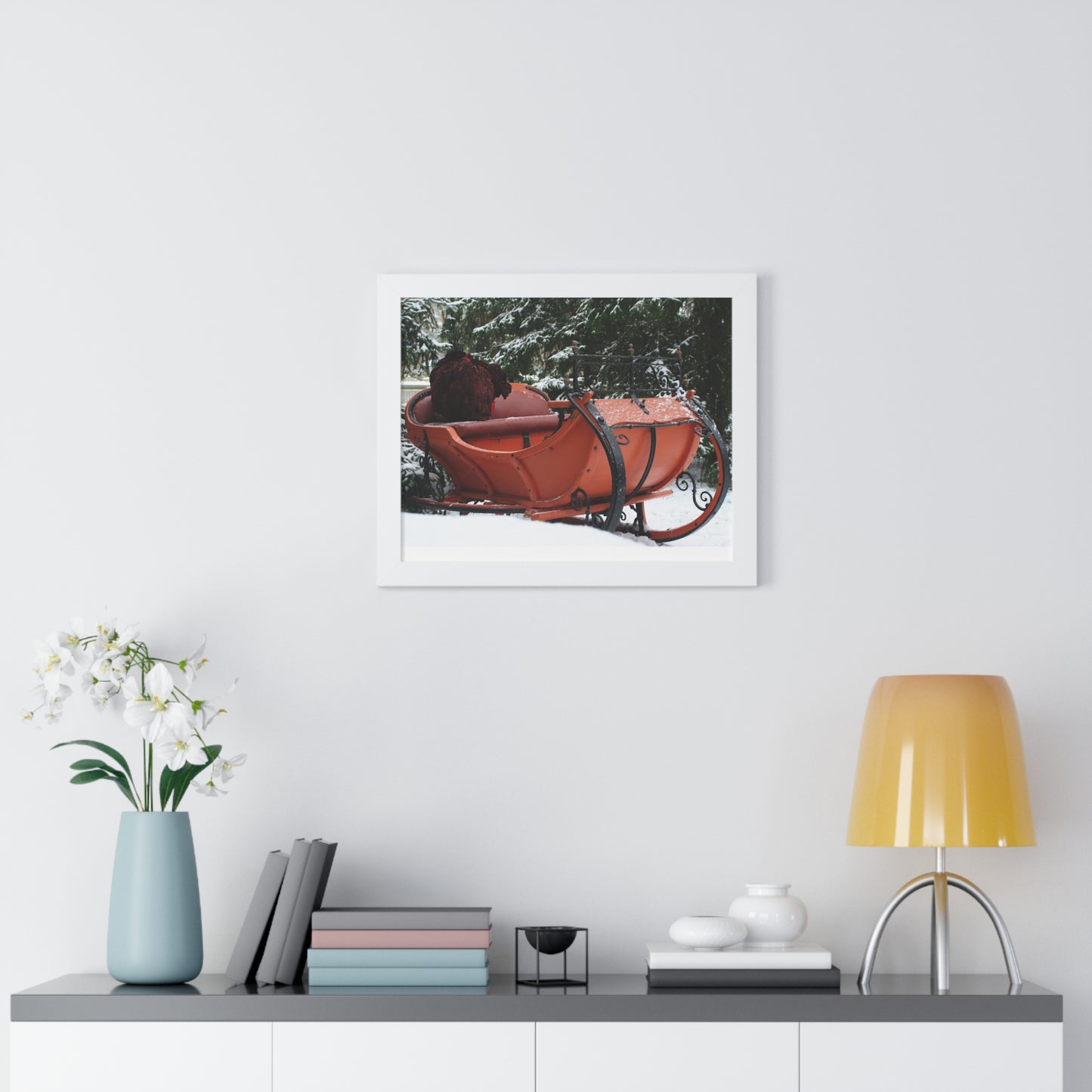 Santa Sleigh Christmas Wall Poster Art Santa's Sleigh Snowy Scene Mantle Art