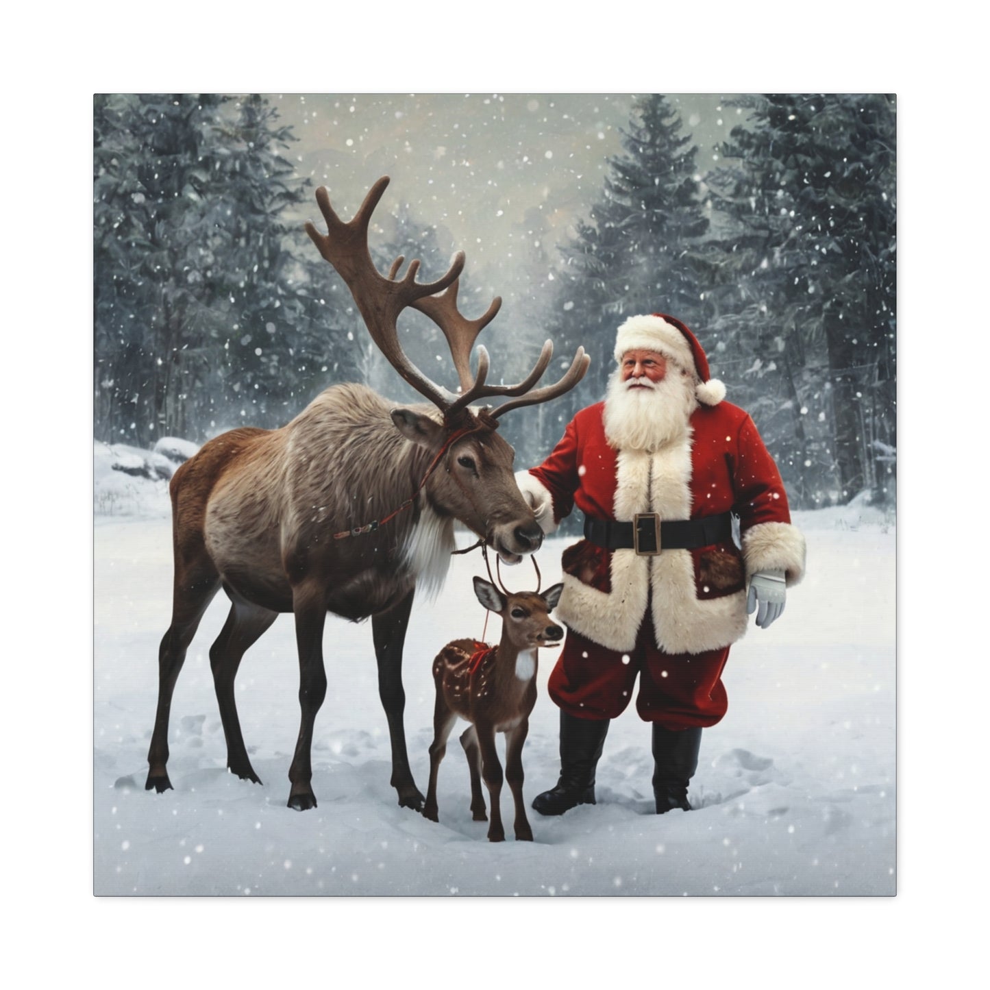 Santa with Reindeer Christmas Wall Art Canvas | Festive Holiday Home Decor