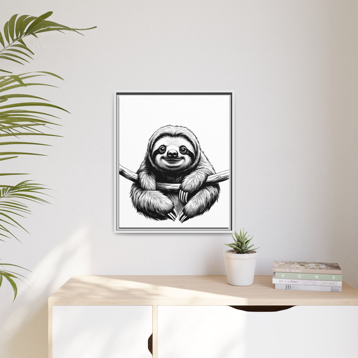 Adorable Sloth Hanging from Tree Branch Black & White Animal Wall Art, Cute Sloth Print, Jungle Theme Nursery Decor, Baby Shower Gift