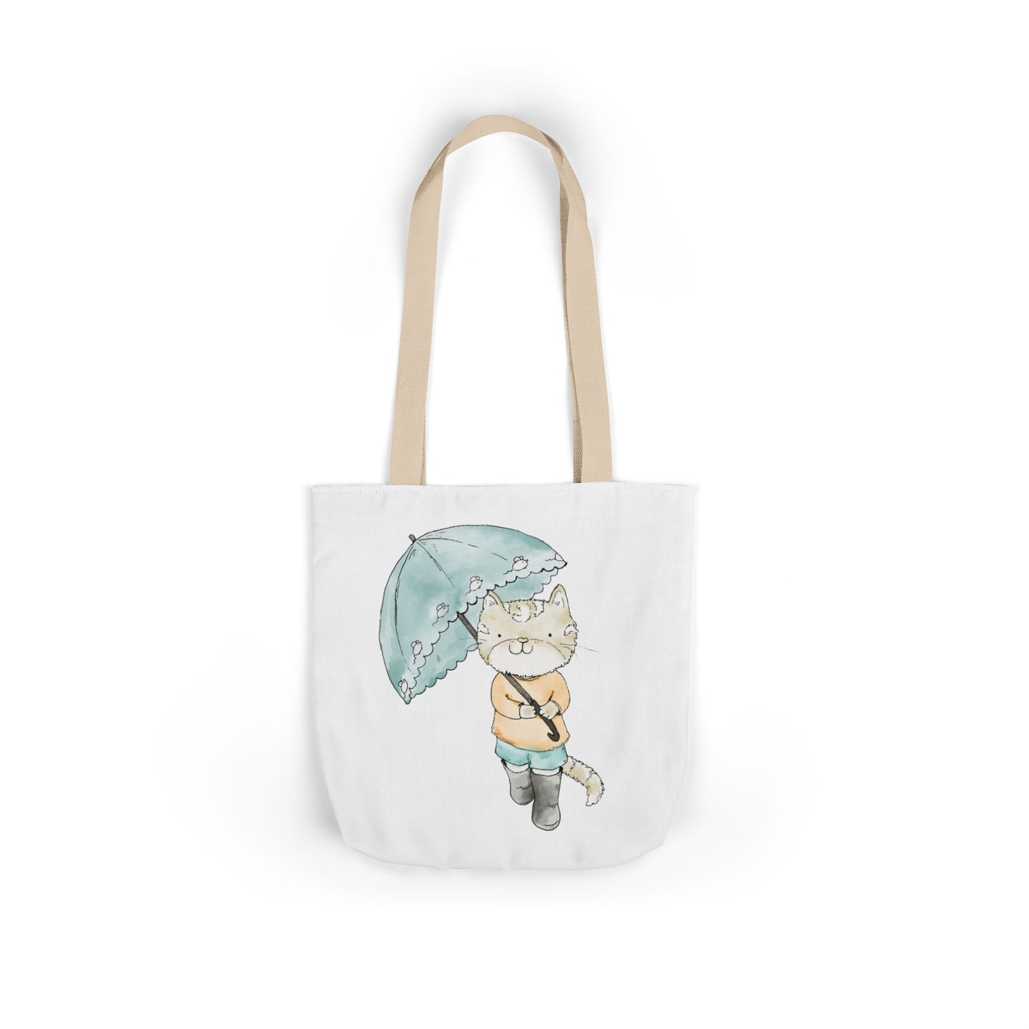Cat Lover Tote Bag Cute Kitty with Umbrella Rain Boots Cat Lover Eco Tote Bag