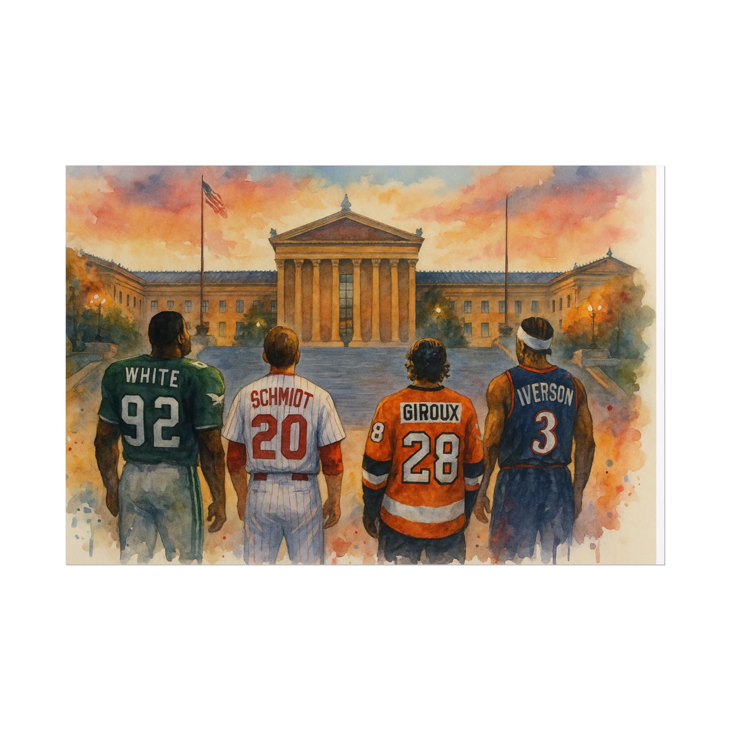 Philadelphia Sports Legends Poster, Sport Fan Art, Philadelphia Museum of Art Watercolor Print, Eagles Phillies Flyers 76ers Eagles Gift