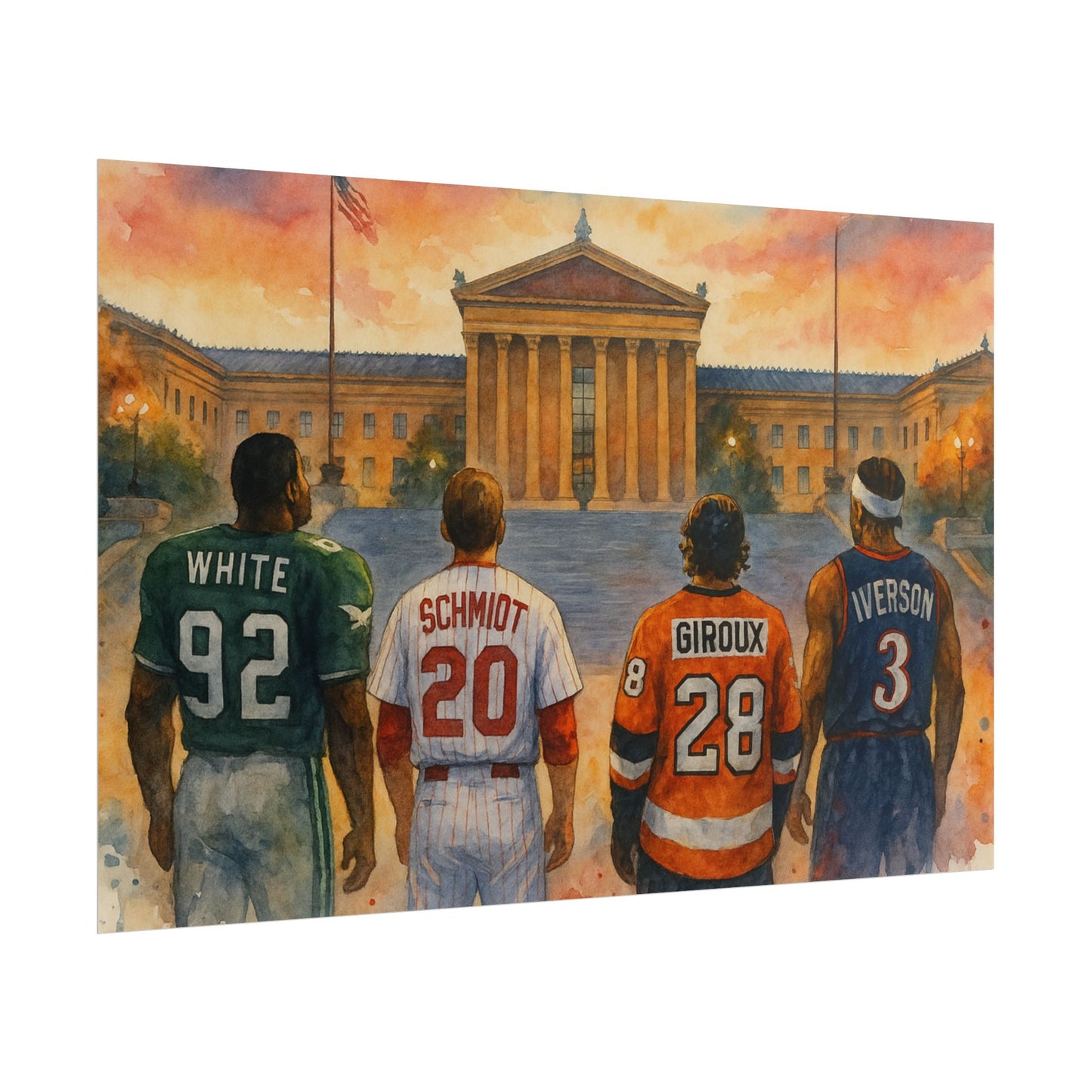 Philadelphia Sports Legends Poster, Sport Fan Art, Philadelphia Museum of Art Watercolor Print, Eagles Phillies Flyers 76ers Eagles Gift