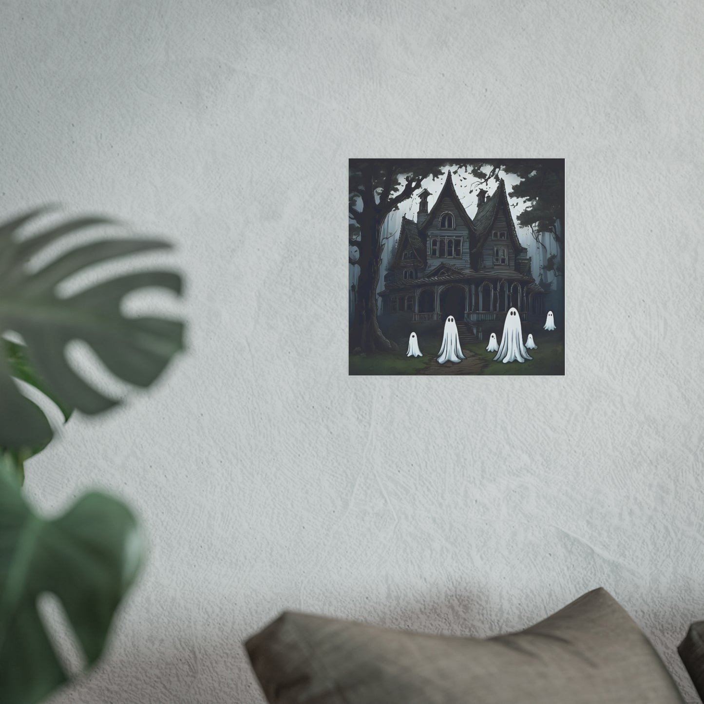 Haunted Victorian House Ghost Wall Art Print | Spooky Cute Halloween Ghost Illustration | Gothic Haunted House Decor | Halloween Wall Art