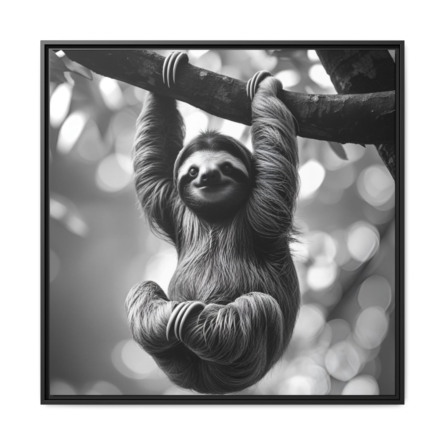 Black and White Sloth Framed Canvas Wall Art, Minimalist Animal Print, Modern Jungle Wildlife Home Decor, Sloth Lover Gift, Monochrome Image