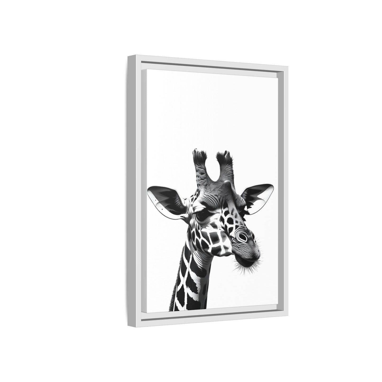 Black and White Giraffe Wall Art – Framed Safari Animal Canvas Print