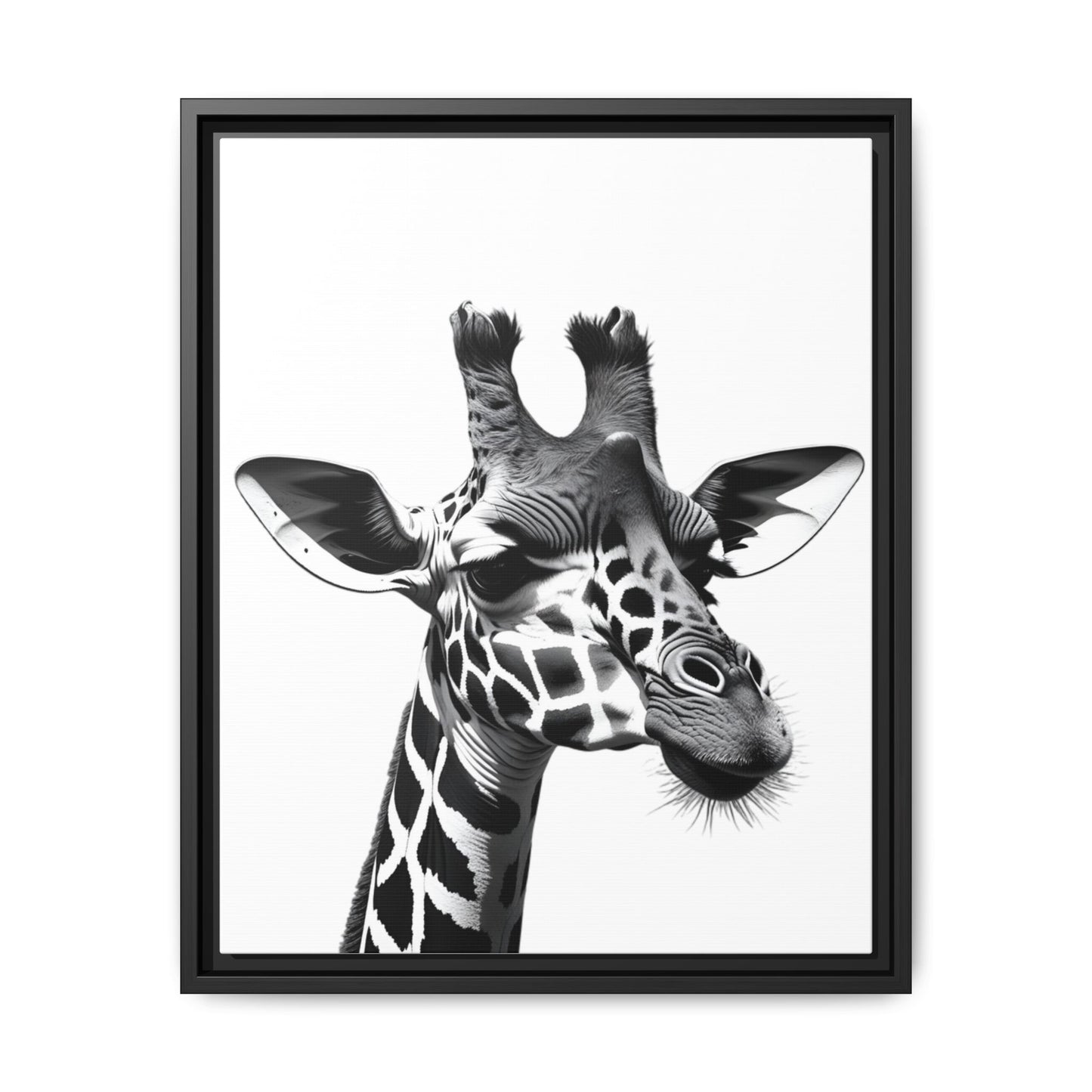 Black and White Giraffe Wall Art – Framed Safari Animal Canvas Print