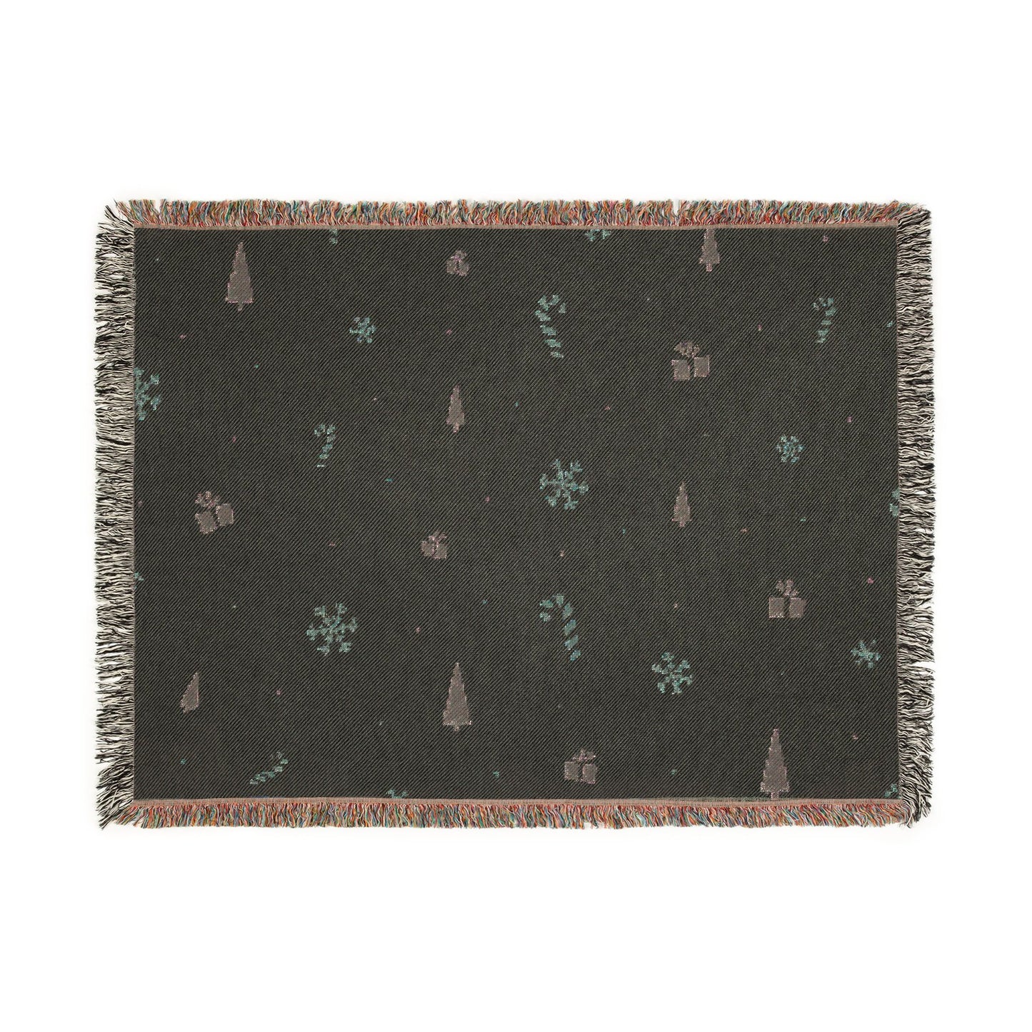 Christmas Trees & Candy Cane Woven Throw Blanket | Cozy Holiday Decor