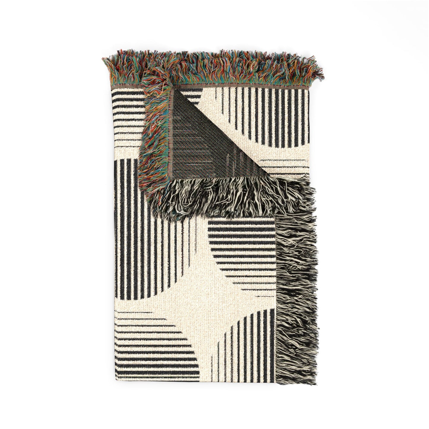Modern Geometric Woven Throw Blanket | Black & Cream Circle Boho Decor