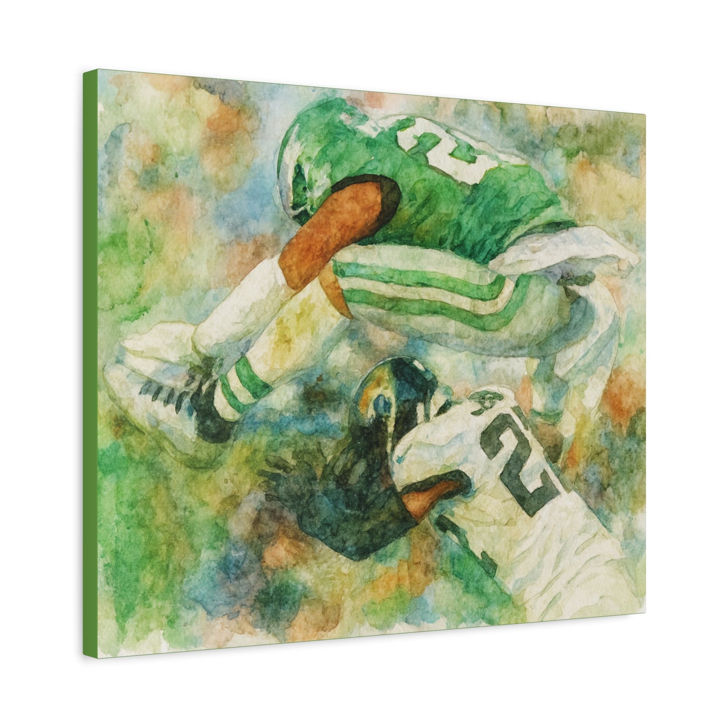 Saquon Barkley Backwards Hurdle Watercolor Canvas | Philadelphia Eagles Football Wall Art Print on 1.25"  Canvas | Game Day Fan Cave Gift