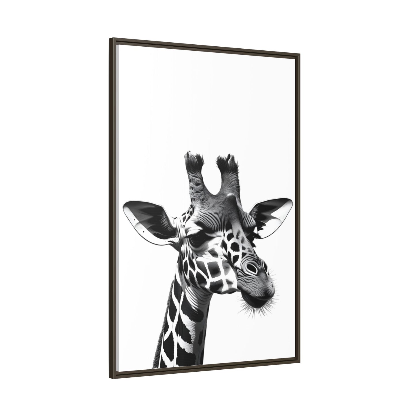 Black and White Giraffe Wall Art – Framed Safari Animal Canvas Print