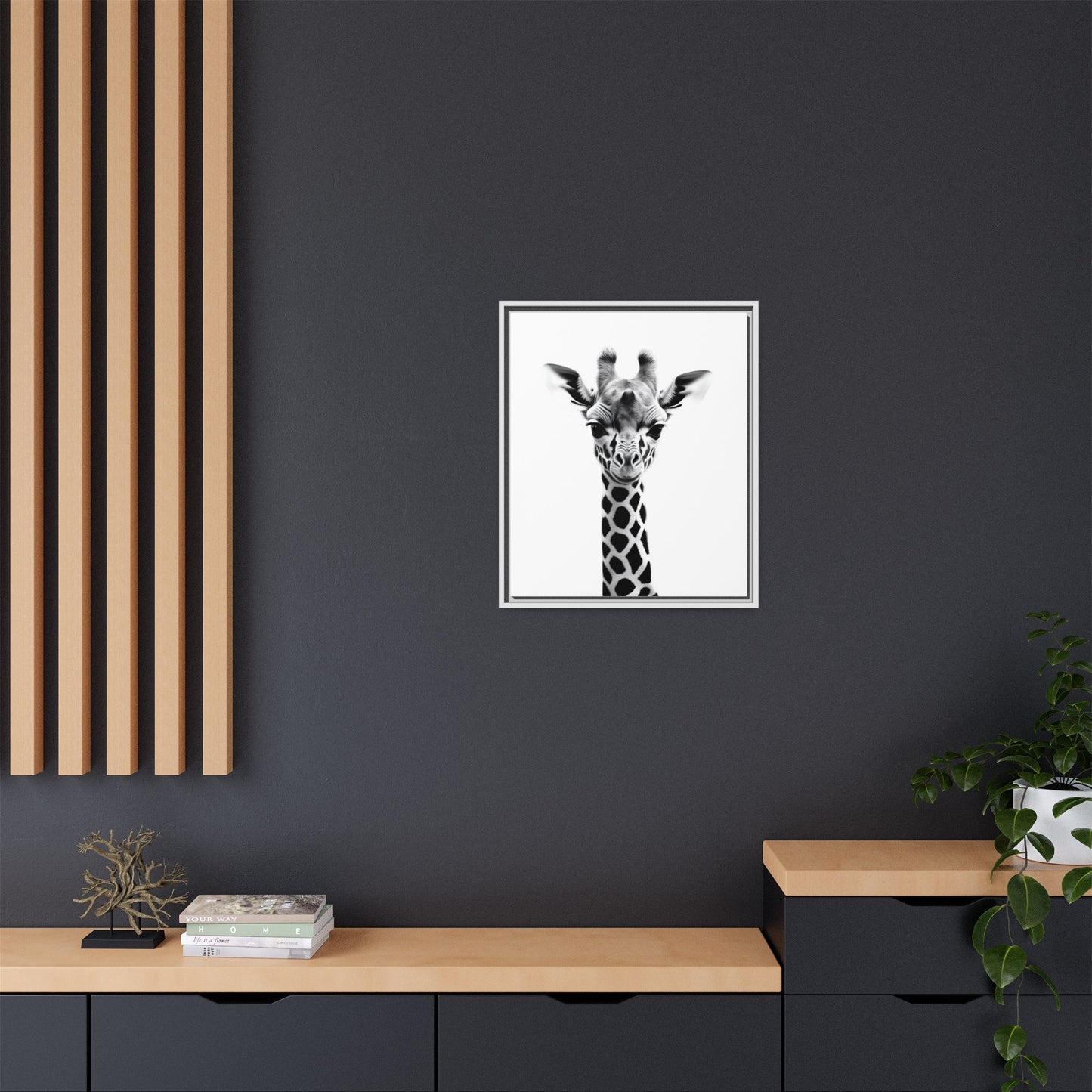 Baby Giraffe Wall Art Black & White Wildlife Photography Print, Cute Giraffe Lover Gift