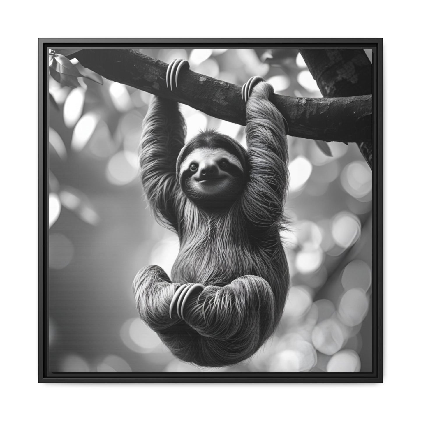 Black and White Sloth Framed Canvas Wall Art, Minimalist Animal Print, Modern Jungle Wildlife Home Decor, Sloth Lover Gift, Monochrome Image