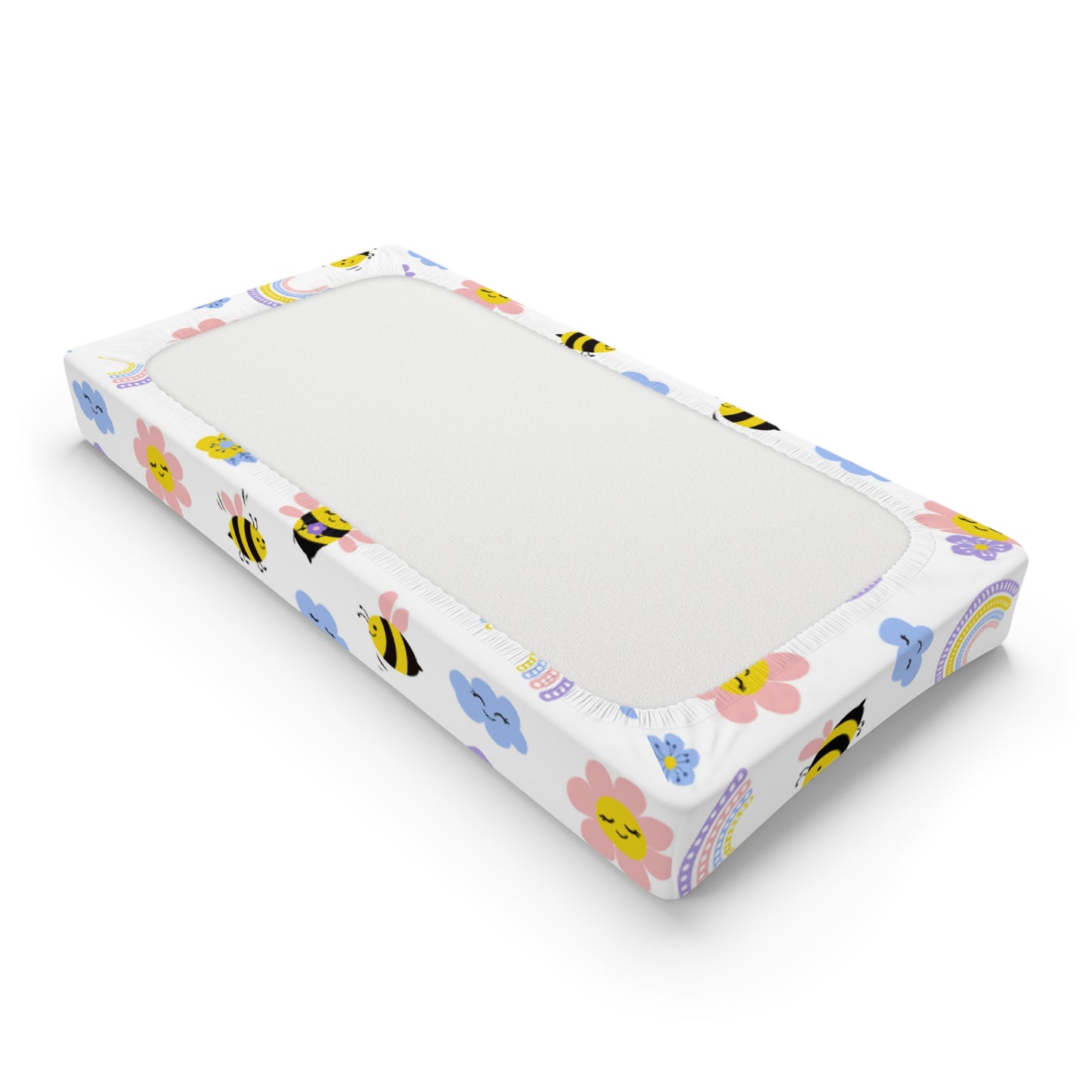 Nursery Changing Pad Cover, Bumble Bee Clouds and Rainbows Changing Cover, Gender Neutral