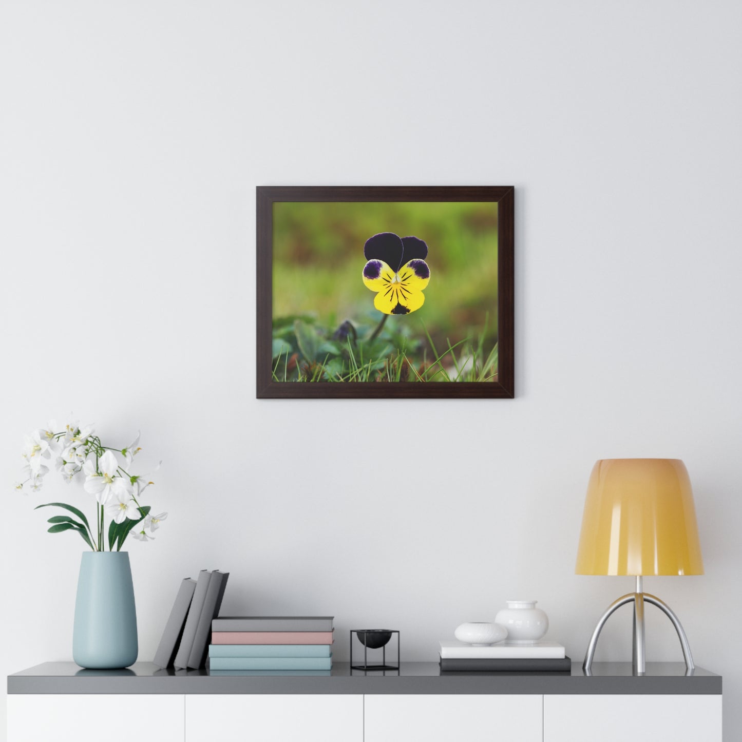Framed Purple & Yellow Pansy Wall Art Poster | Botanical Floral Wall Decor