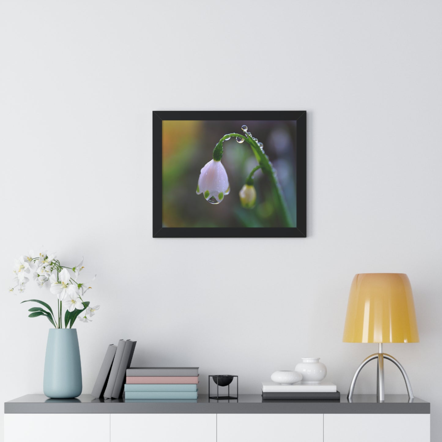 Dew Drop Flower Framed Wall Art – Macro Nature Photography, Minimalist Floral Print, Elegant Botanical Home Decor