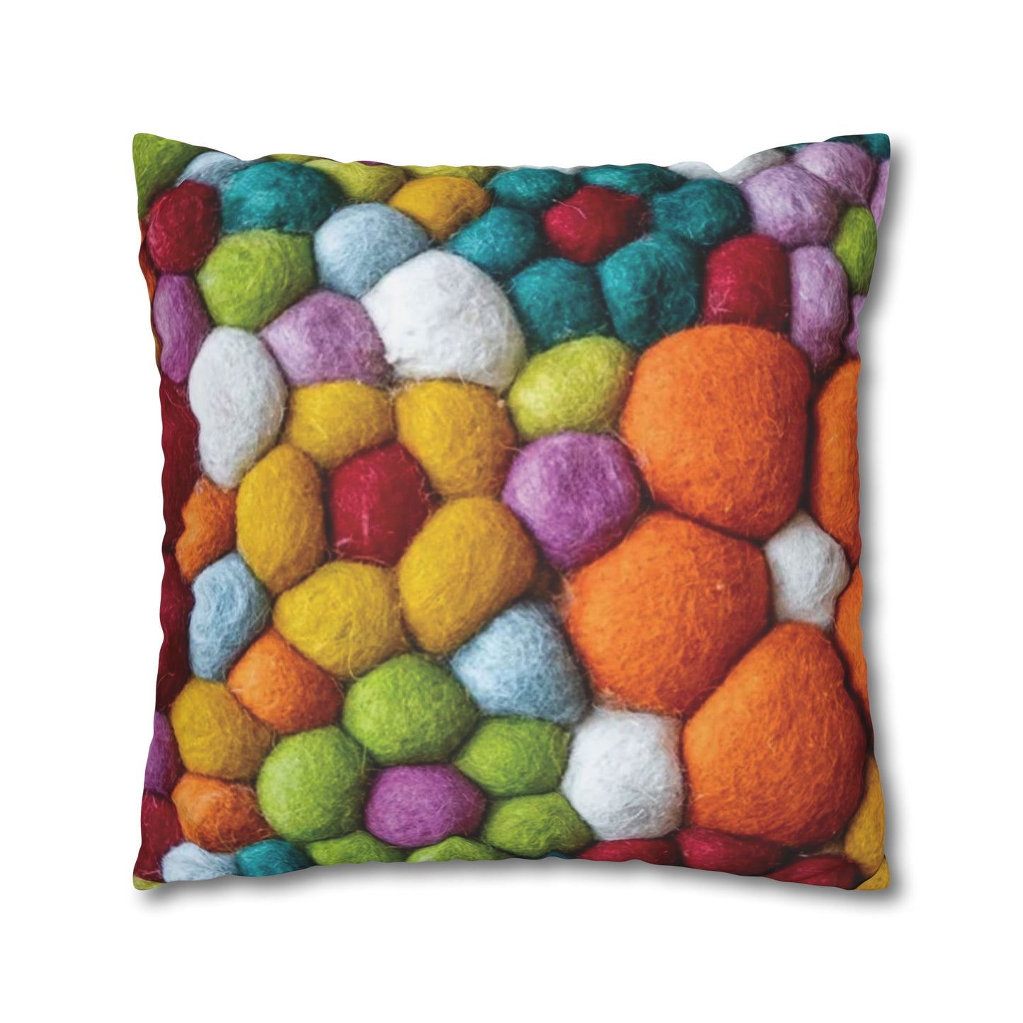 Decorative Pillowcase, Vibrant Colorful Cotton Balls Print, Square Couch Pillow Cover