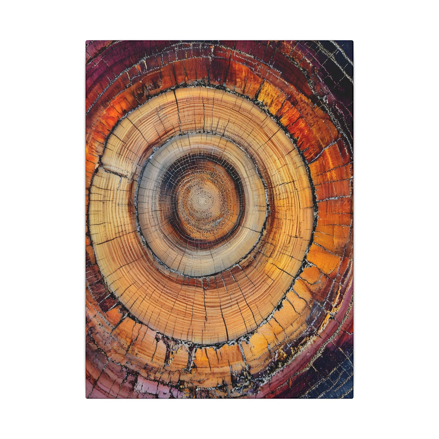 Close-up of a tree stump with concentric rings on a white background