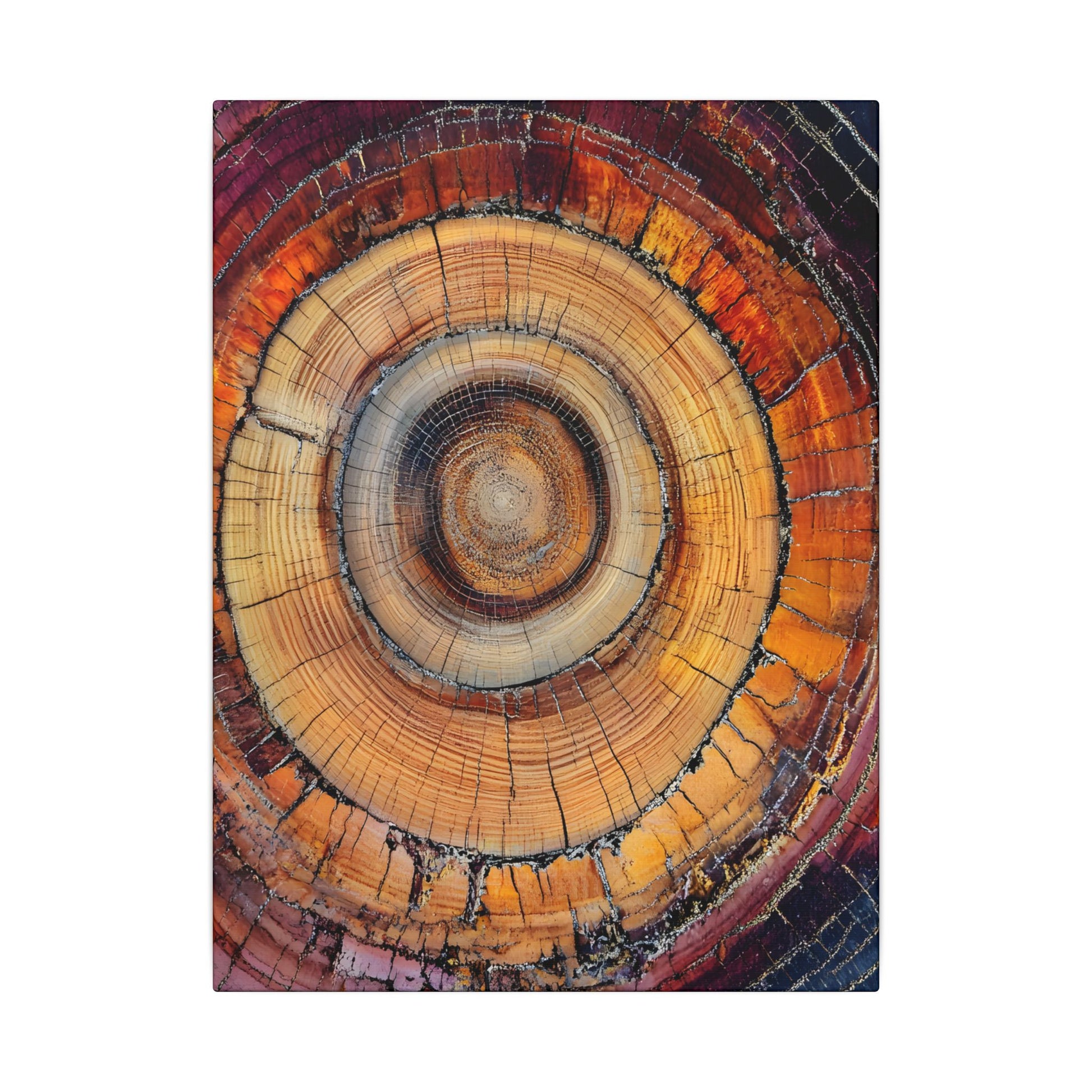 Close-up of a tree stump with concentric rings on a white background