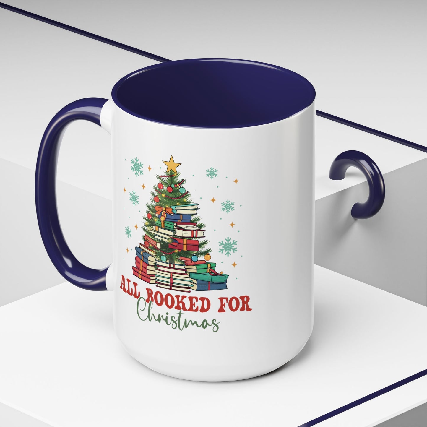 Christmas Booked Coffee Mug (11, 15oz) Holiday Book Lover Gift Festive Reading Mug Xmas Tree Teacher Gift