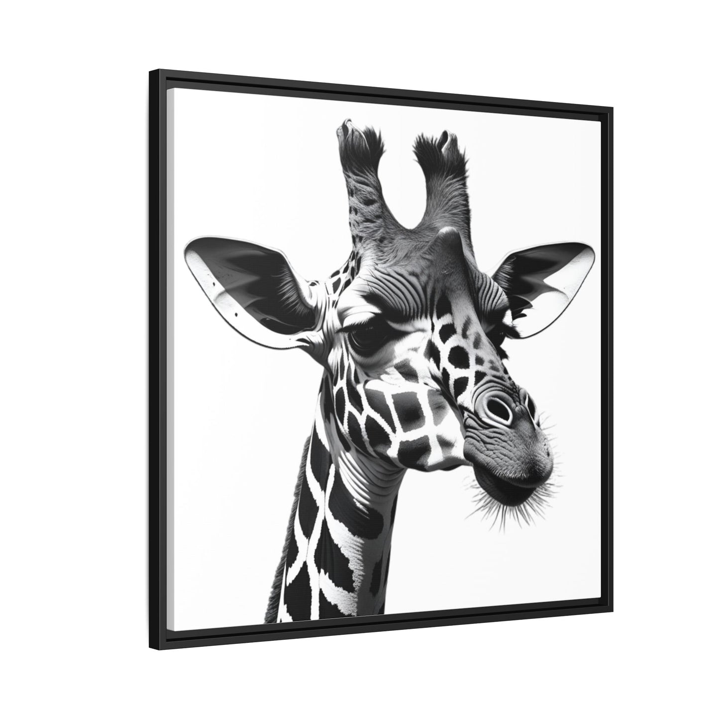 Black and White Giraffe Wall Art – Framed Safari Animal Canvas Print