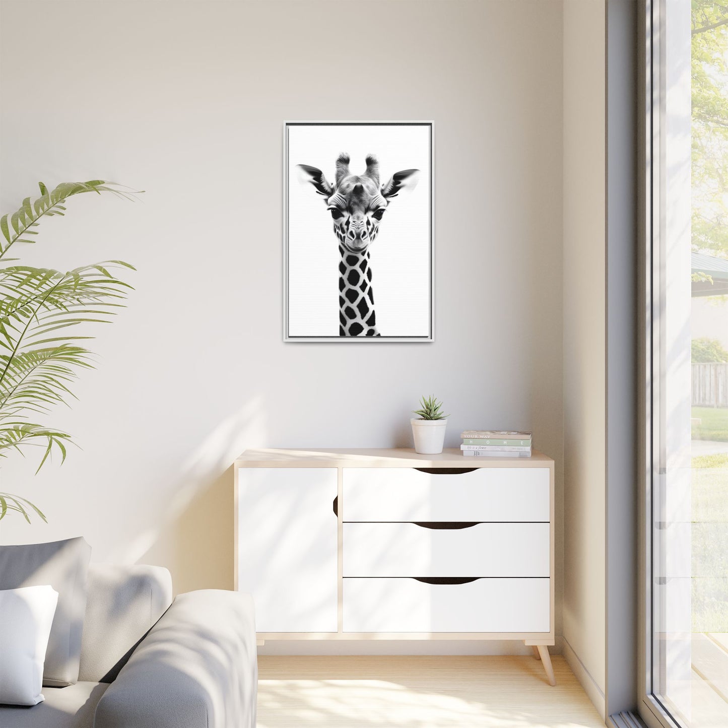 Baby Giraffe Wall Art Black & White Wildlife Photography Print, Cute Giraffe Lover Gift