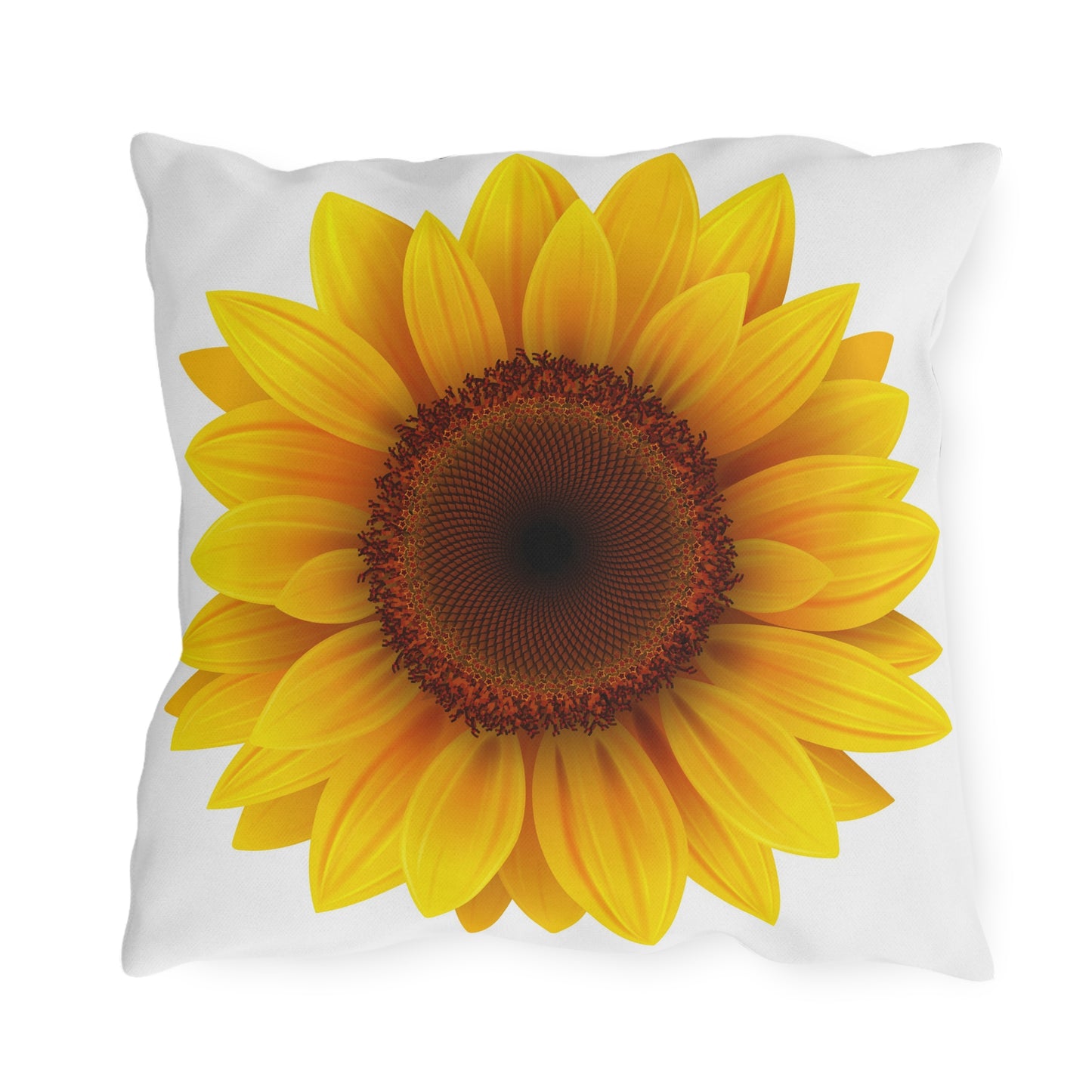 Pillow with a sunflower design on a white background