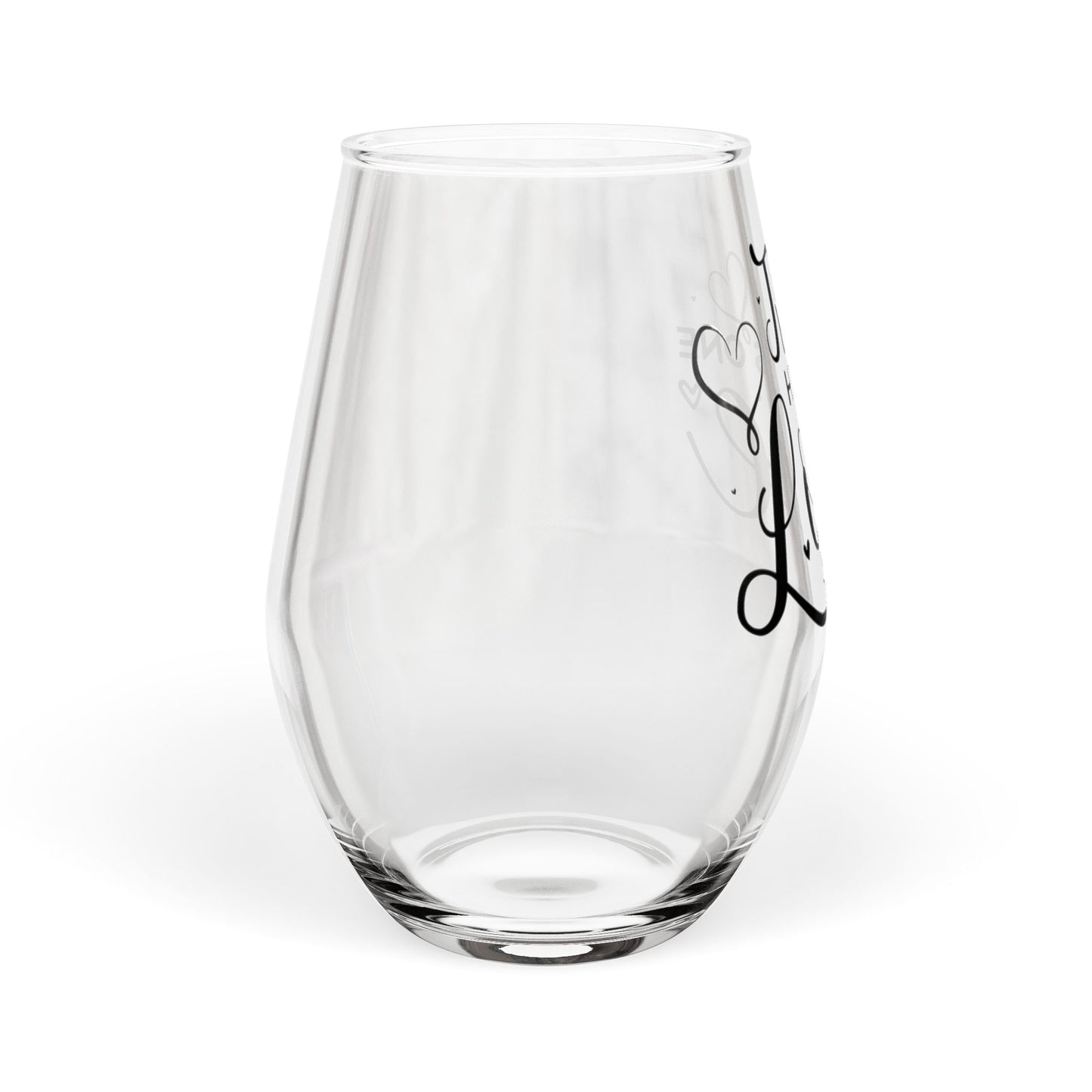 Clear glass with black text on a white background