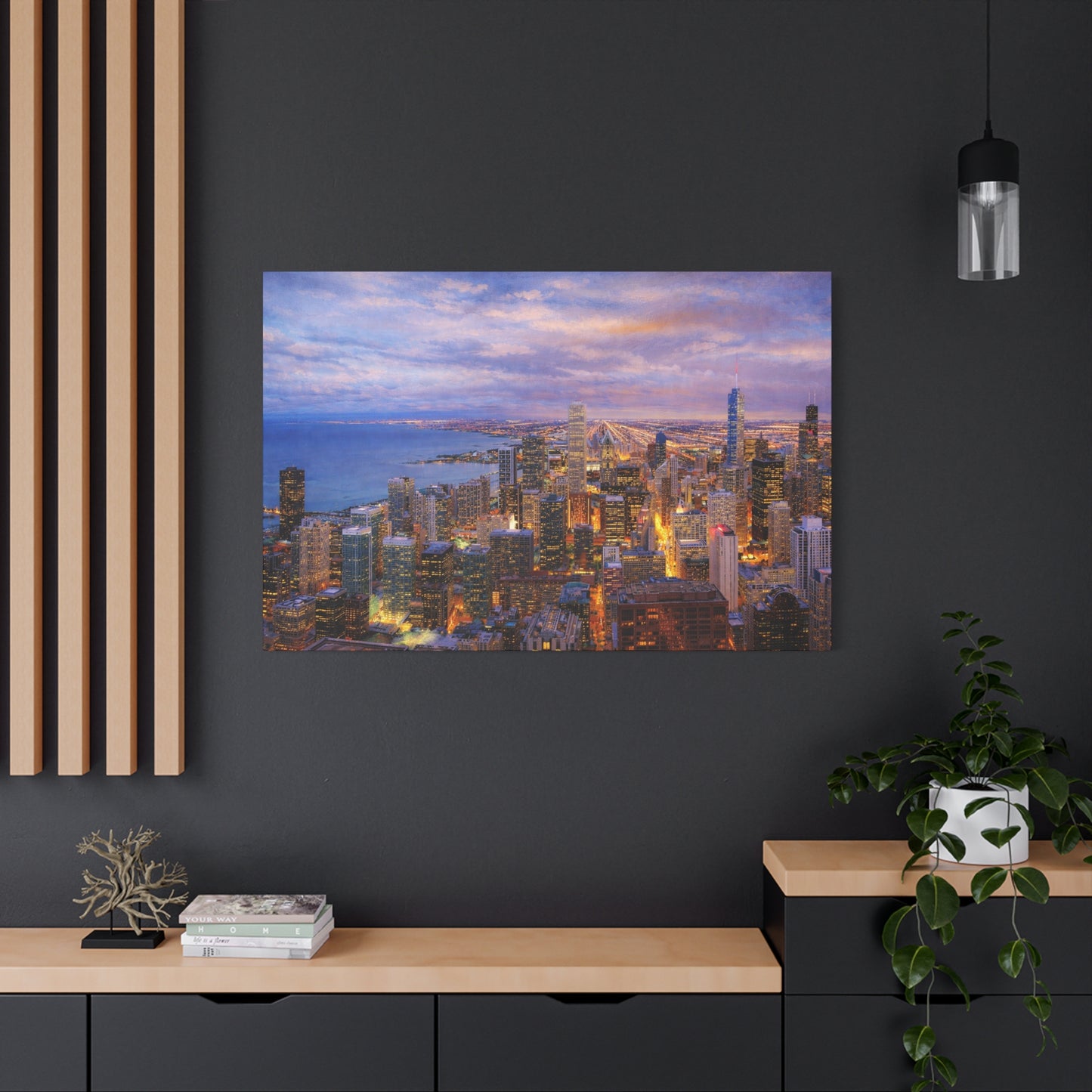Chicago Skyline Canvas Wall Art – Sunset Cityscape Print, Downtown Chicago Decor, Urban Skyline Wall Decor