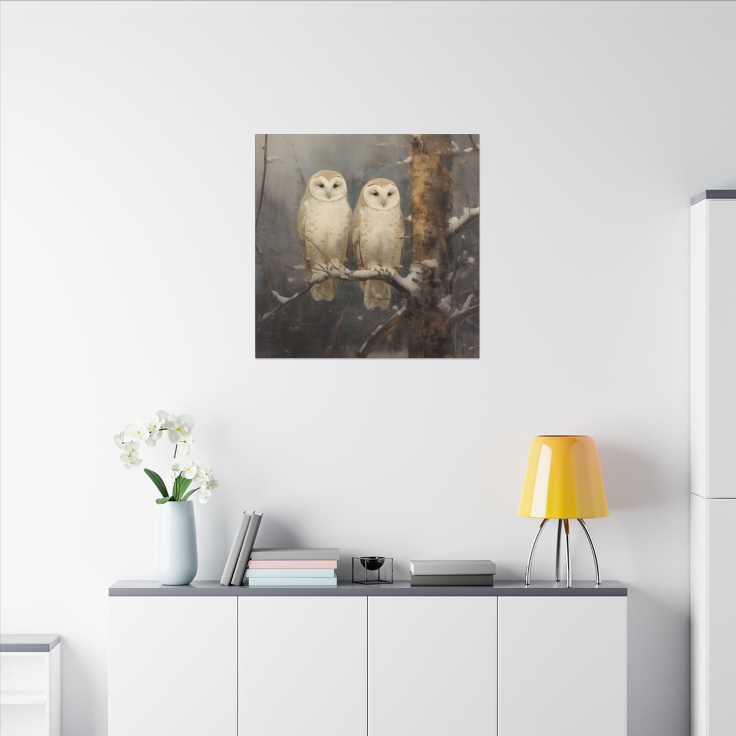 Snowy Owls Winter Canvas Wall Art | Vintage Wildlife Nature Decor