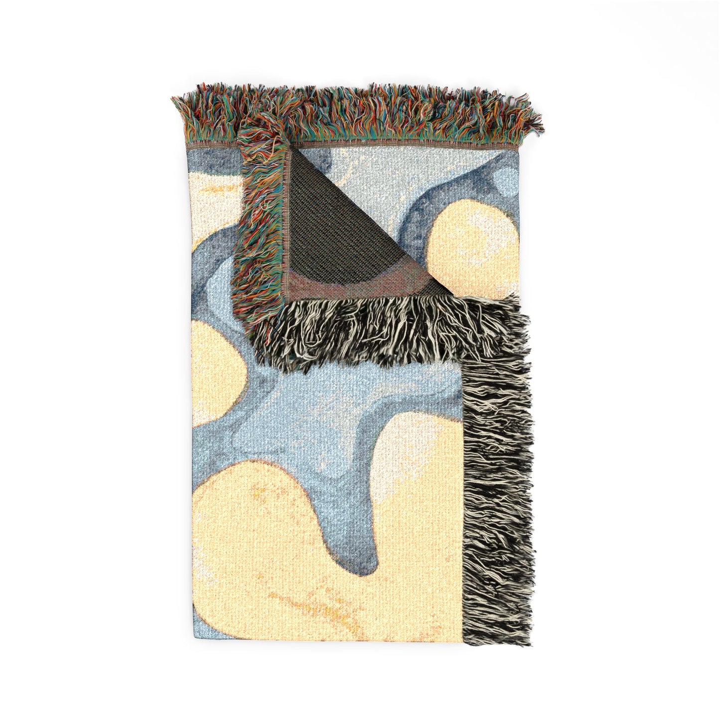 Abstract Blue & Yellow Woven Throw Blanket | Mid-Century Modern Decor