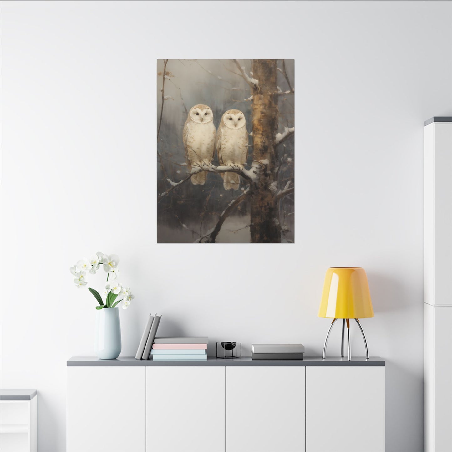 Snowy Owls Winter Canvas Wall Art | Vintage Wildlife Nature Decor