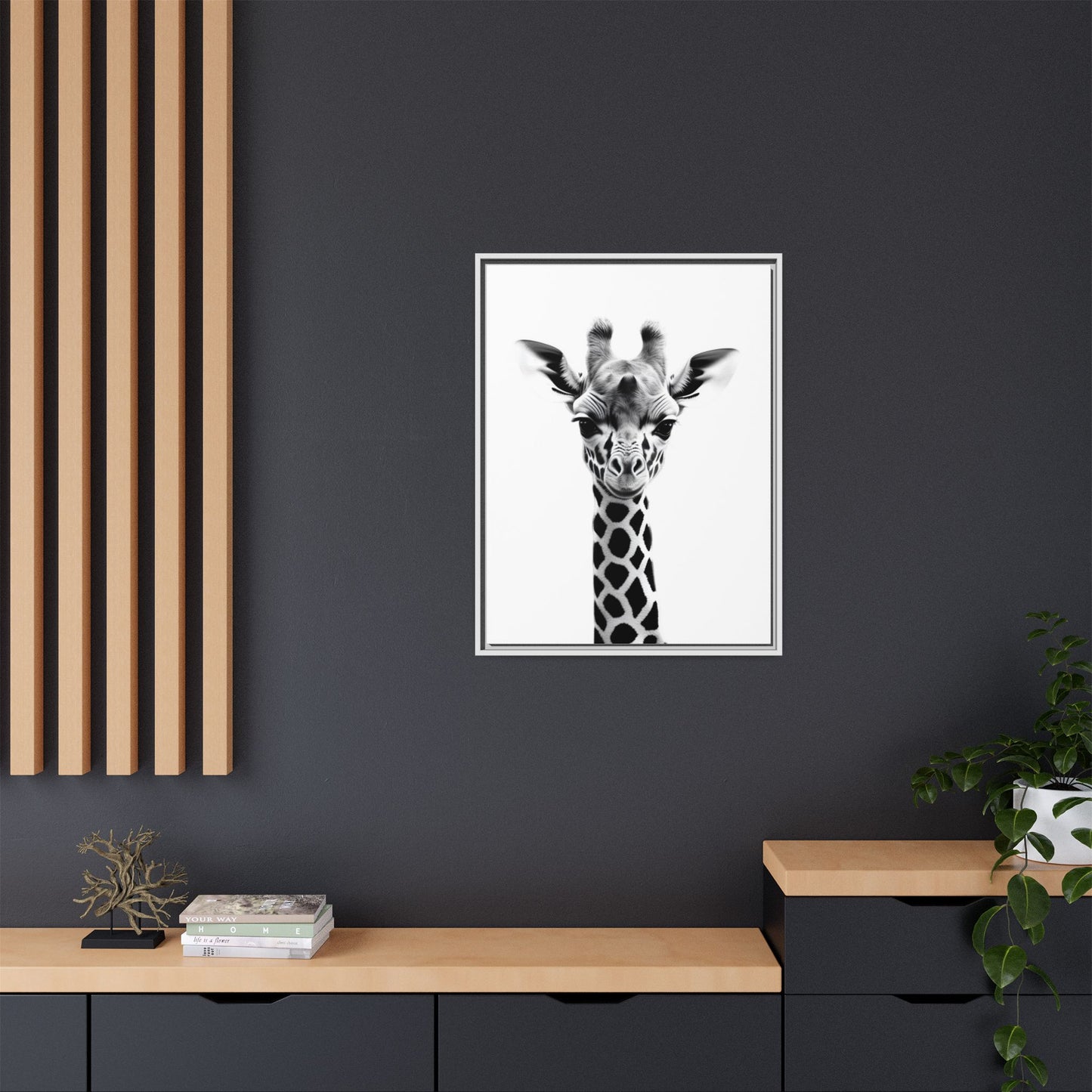 Baby Giraffe Wall Art Black & White Wildlife Photography Print, Cute Giraffe Lover Gift