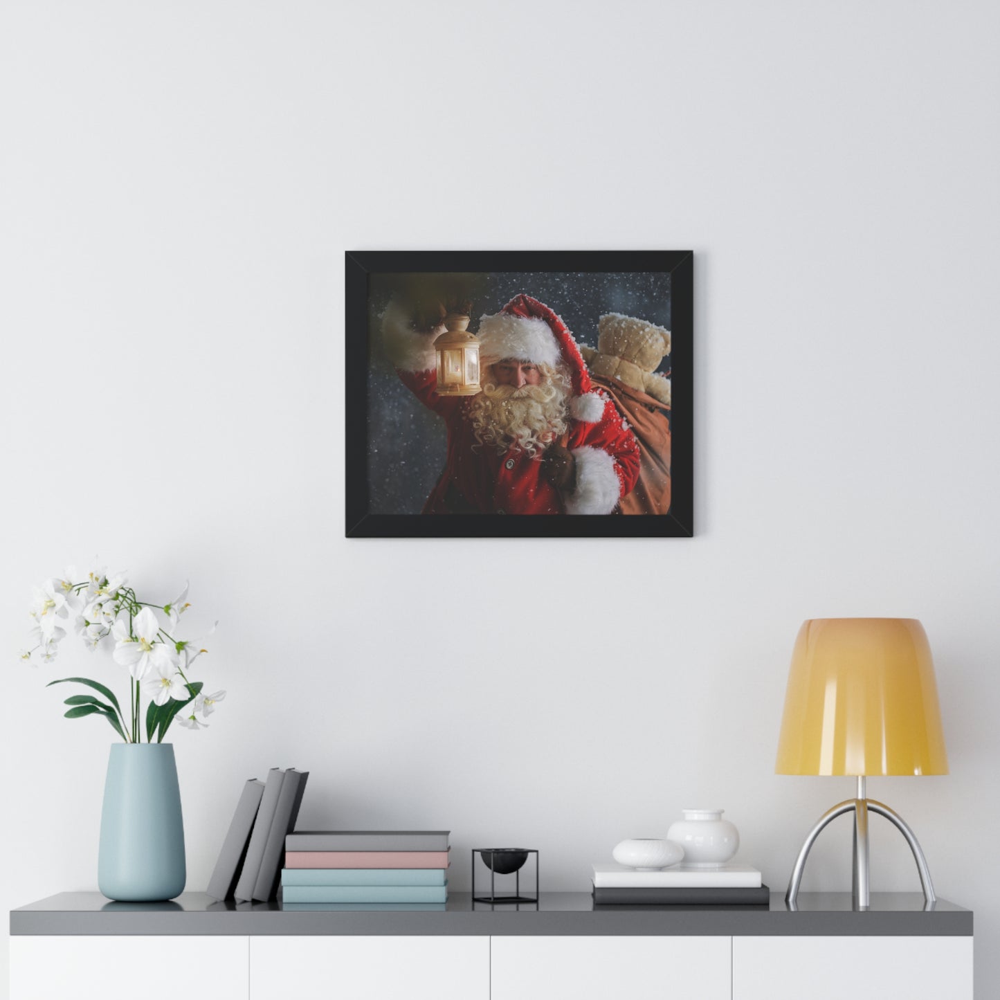 Christmas Wall Art Vintage Santa Claus with Lantern and Toy Bag | Vintage Mantle Art