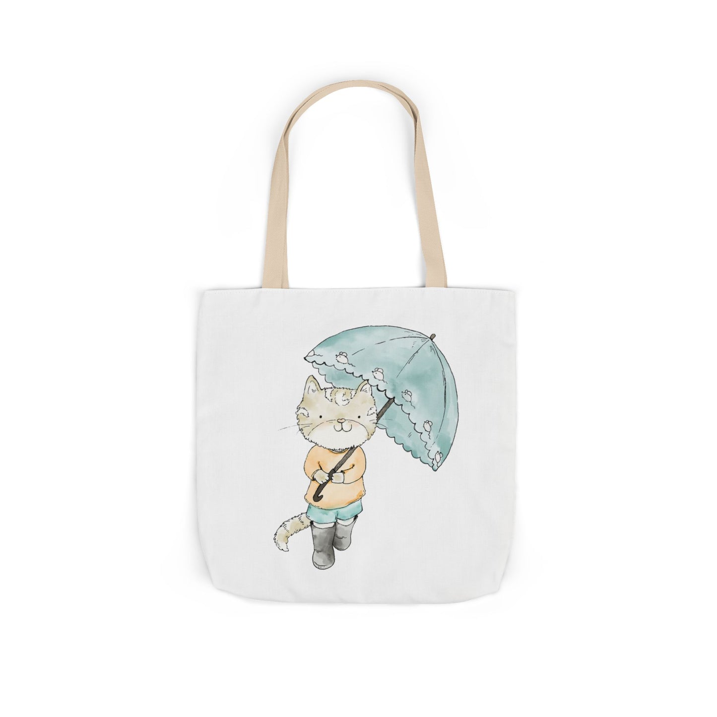 Cat Lover Tote Bag Cute Kitty with Umbrella Rain Boots Cat Lover Eco Tote Bag