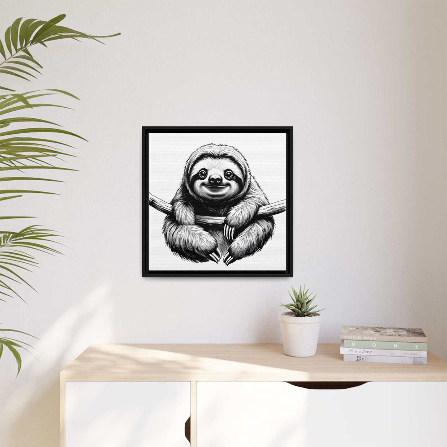Adorable Sloth Hanging from Tree Branch Black & White Animal Wall Art, Cute Sloth Print, Jungle Theme Nursery Decor, Baby Shower Gift