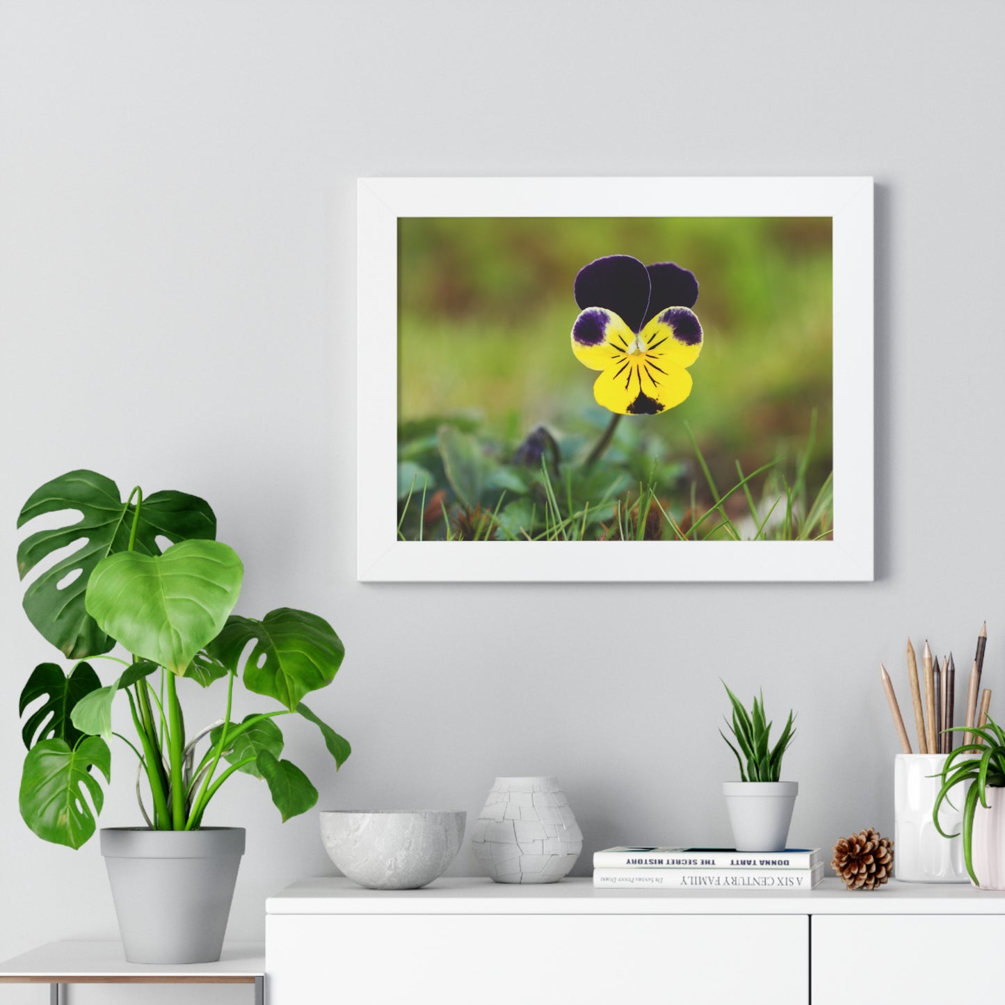 Framed Purple & Yellow Pansy Wall Art Poster | Botanical Floral Wall Decor
