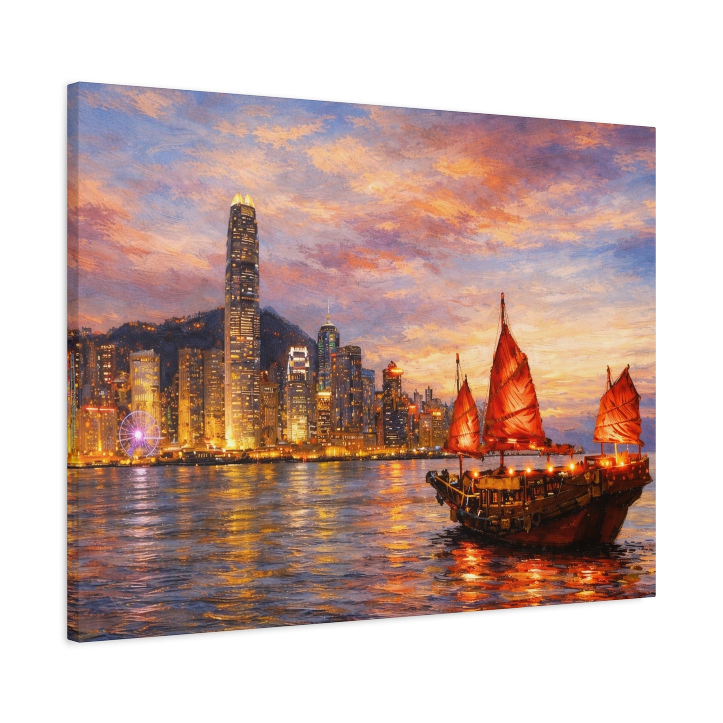 Hong Kong Junk Boat at Sunset Canvas