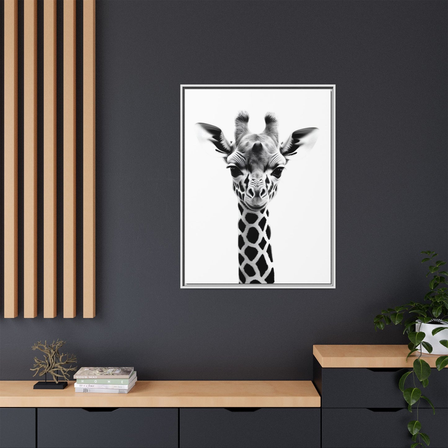 Baby Giraffe Wall Art Black & White Wildlife Photography Print, Cute Giraffe Lover Gift