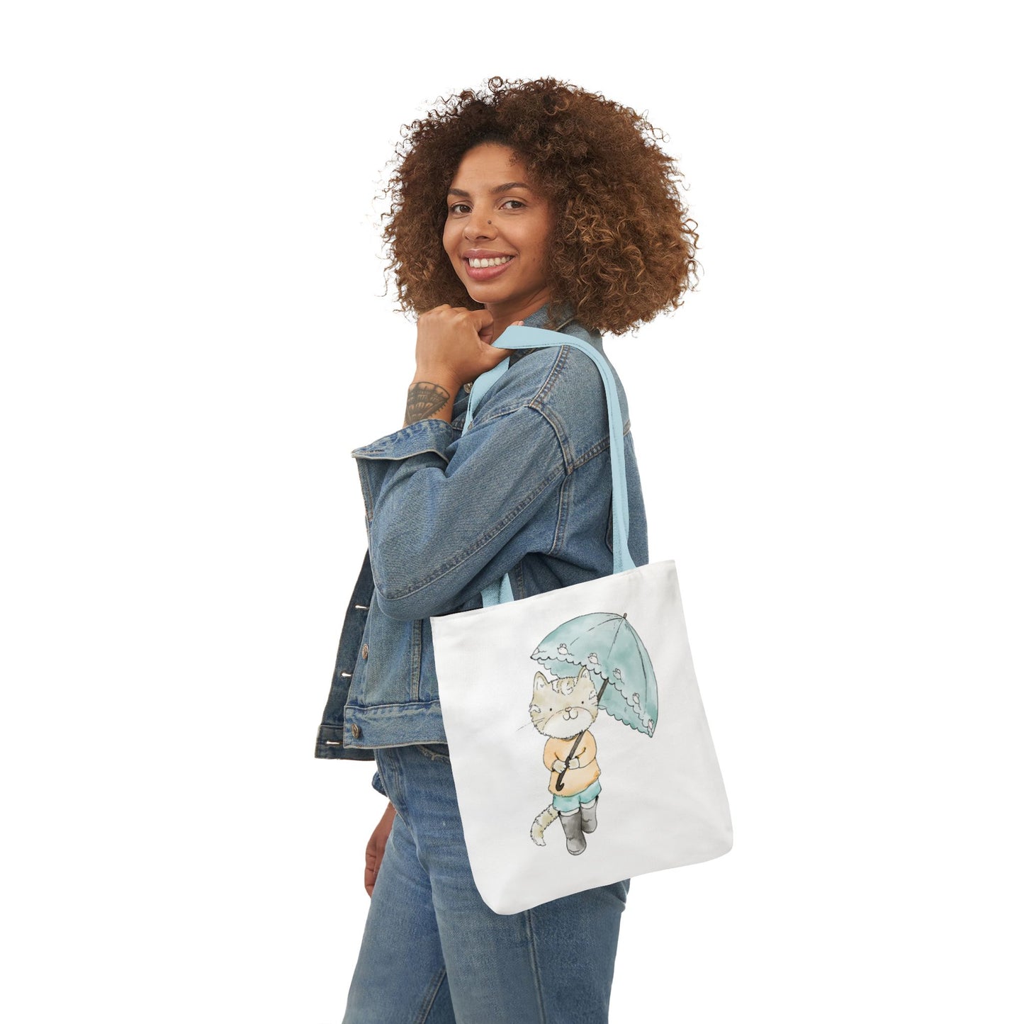 Cat Lover Tote Bag Cute Kitty with Umbrella Rain Boots Cat Lover Eco Tote Bag