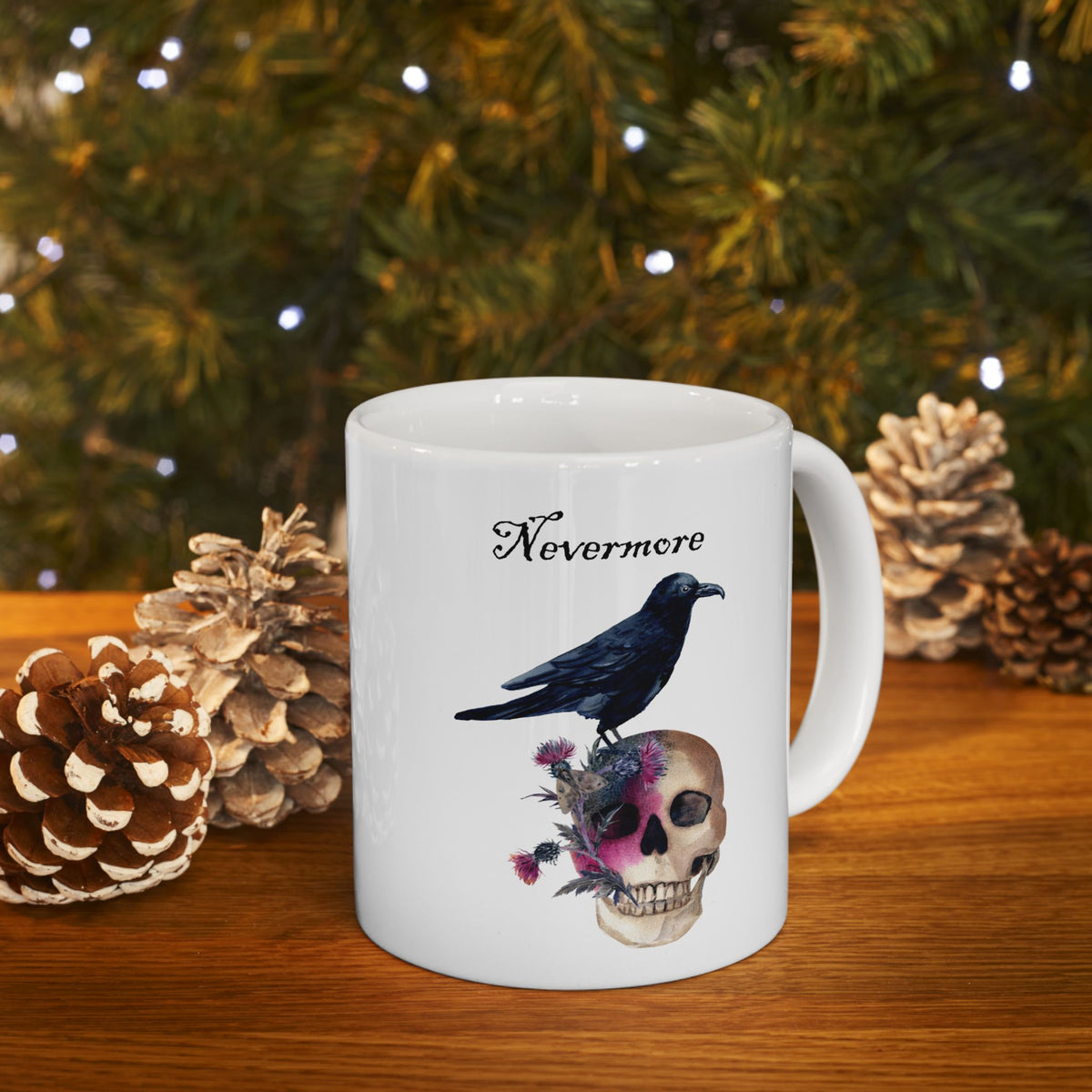 Halloween Mug - Raven Sitting on Skull Nevermore