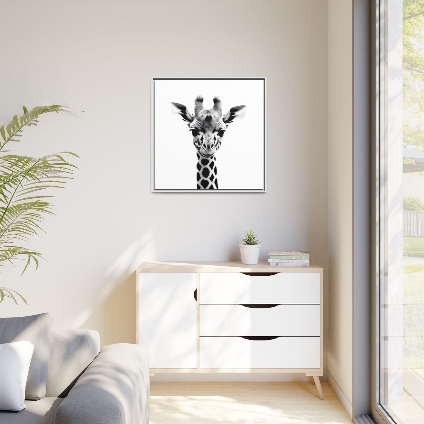 Baby Giraffe Wall Art Black & White Wildlife Photography Print, Cute Giraffe Lover Gift