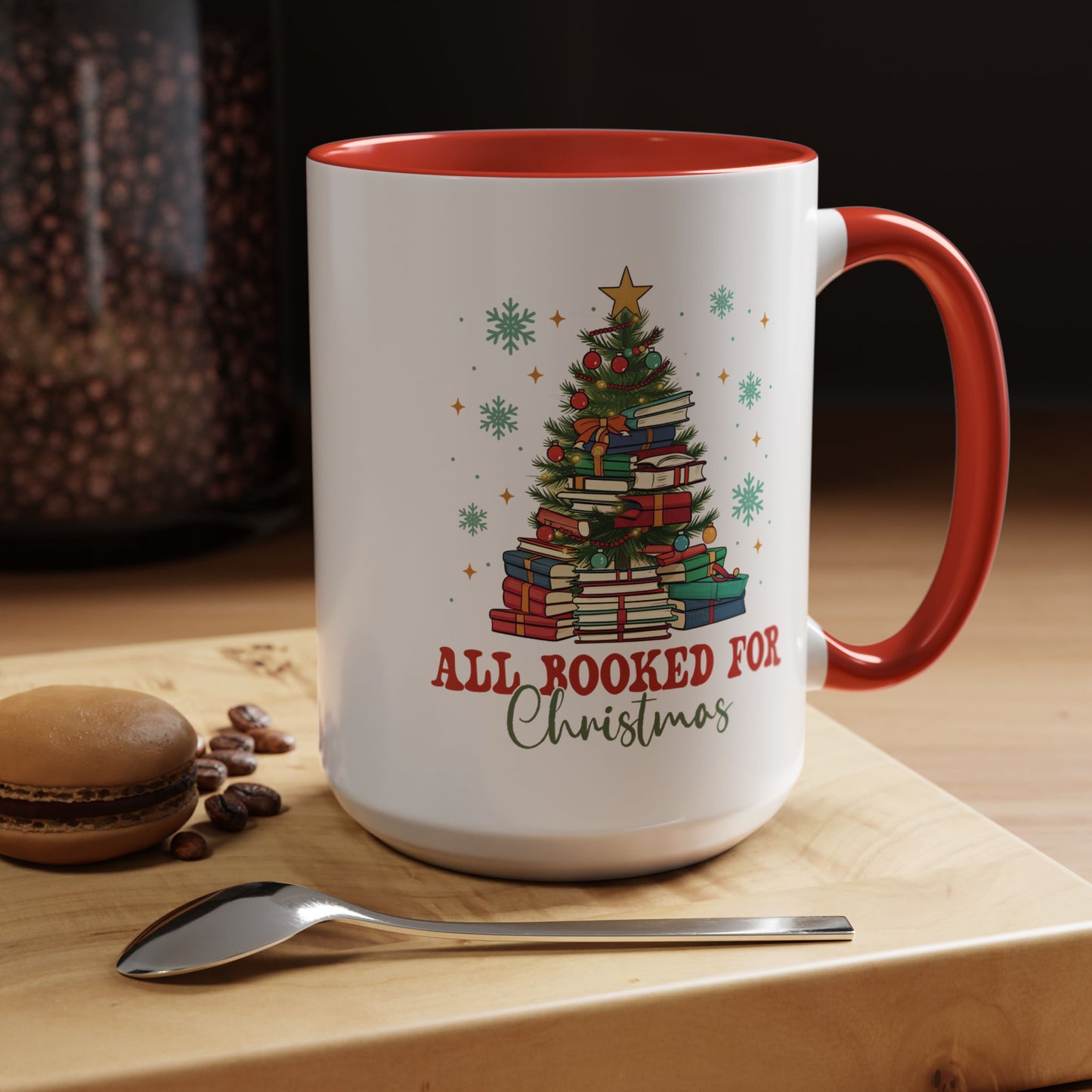 Christmas Booked Coffee Mug (11, 15oz) Holiday Book Lover Gift Festive Reading Mug Xmas Tree Teacher Gift