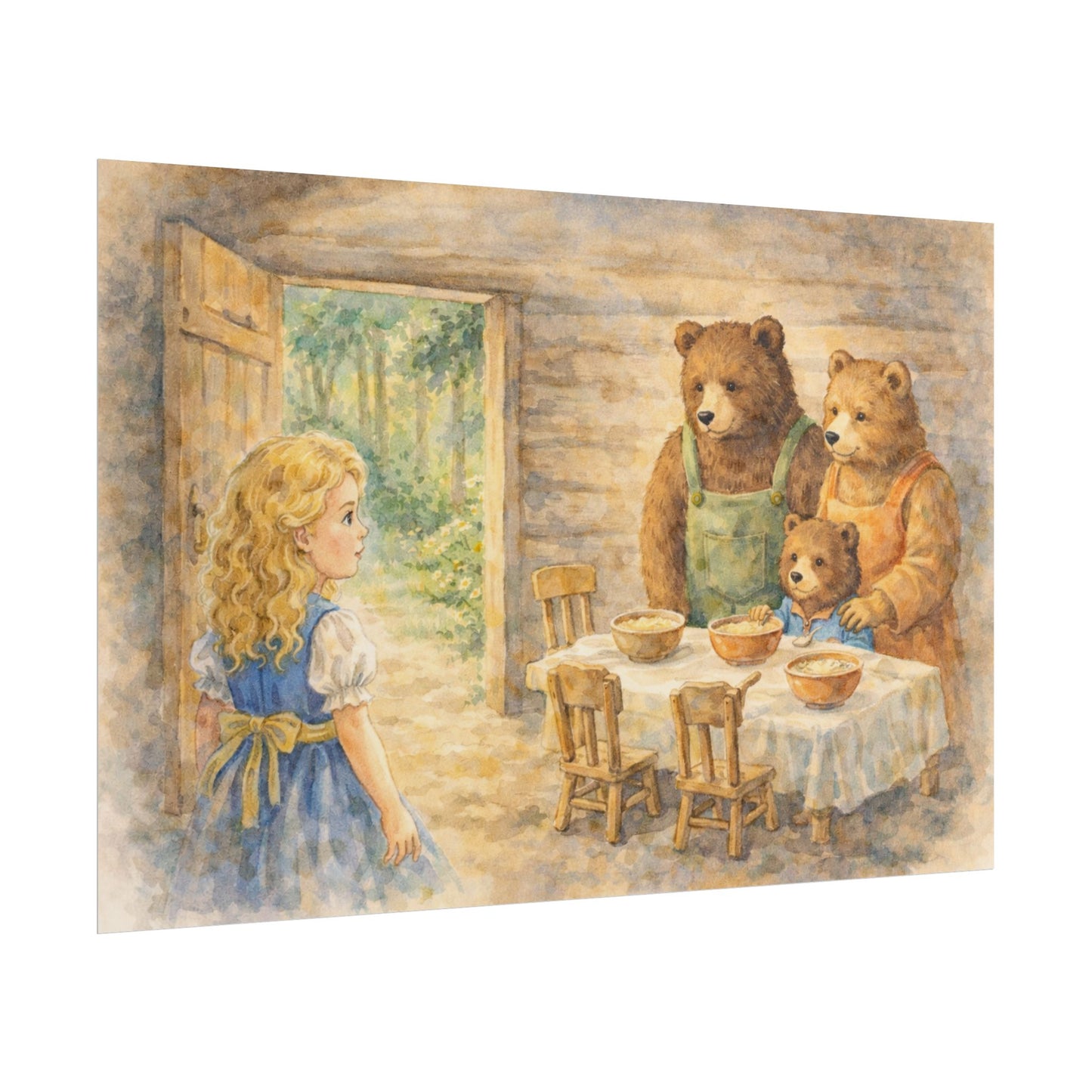 Goldilocks and the Three Bears Rolled Poster - Vintage Storybook Nursery Art Print