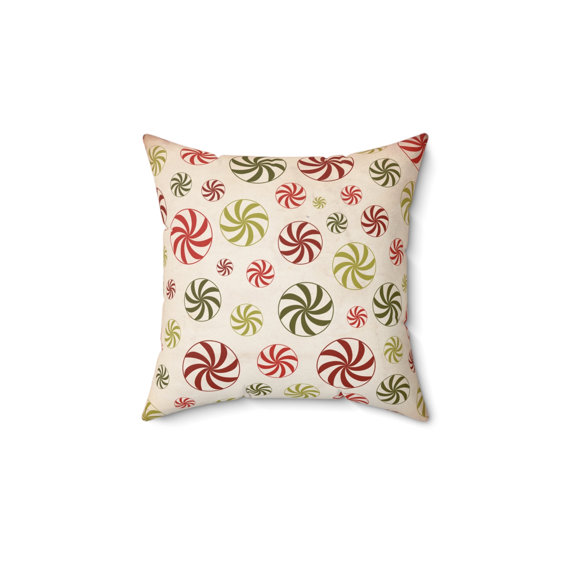 Decorative pillow with candy cane pattern on a beige background